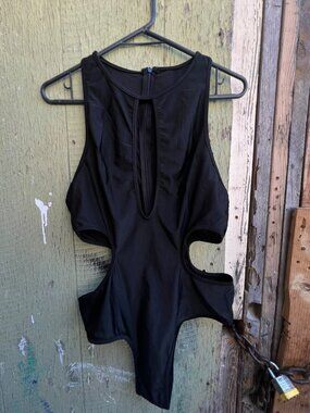 Black Keyhole Cutout High Cut Sleeveless Bodysuit Swimsuit S